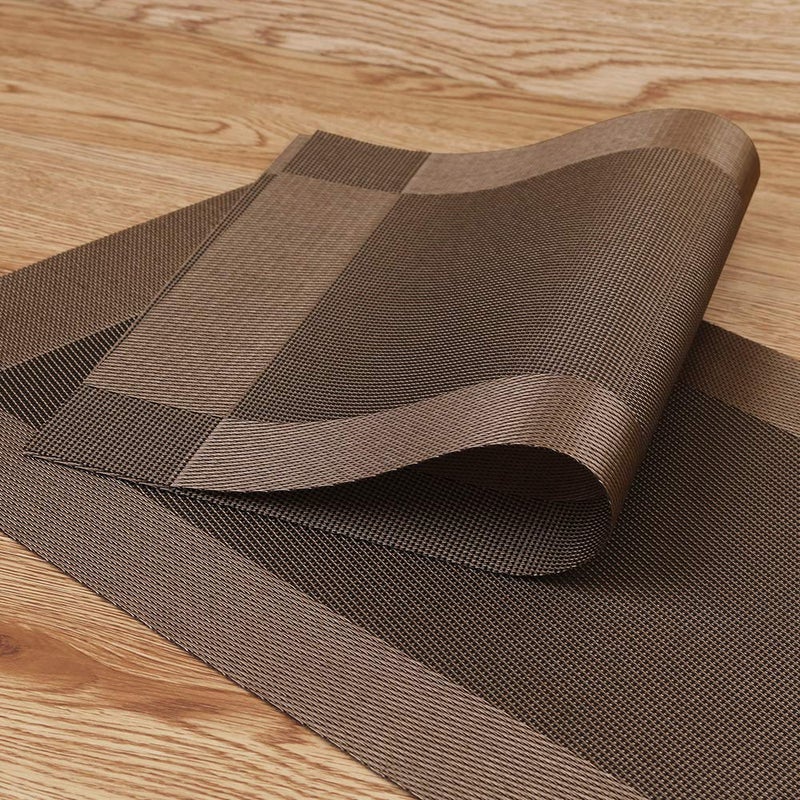 homEdge Placemat, 6 PCS of Non-Slip Heat Resistant PVC Place Mats, Washable Vinyl Placemats - Brown - Image 4